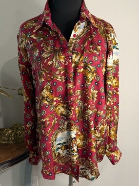 Erika & Co 90s SILK Equestrian Baroque Nobility Estate Blouse Heritage Horse SzM